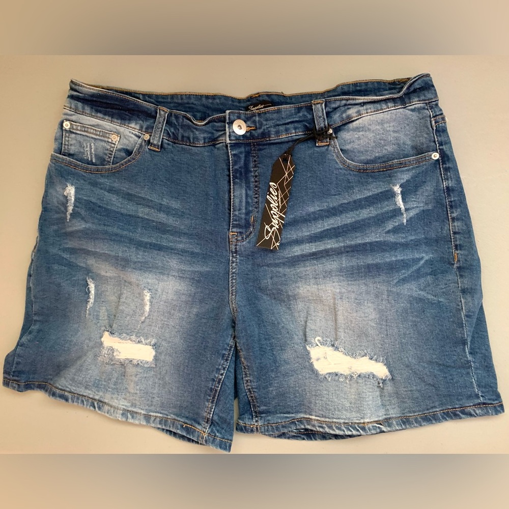 Stylish Blue Distressed Jean Shorts
